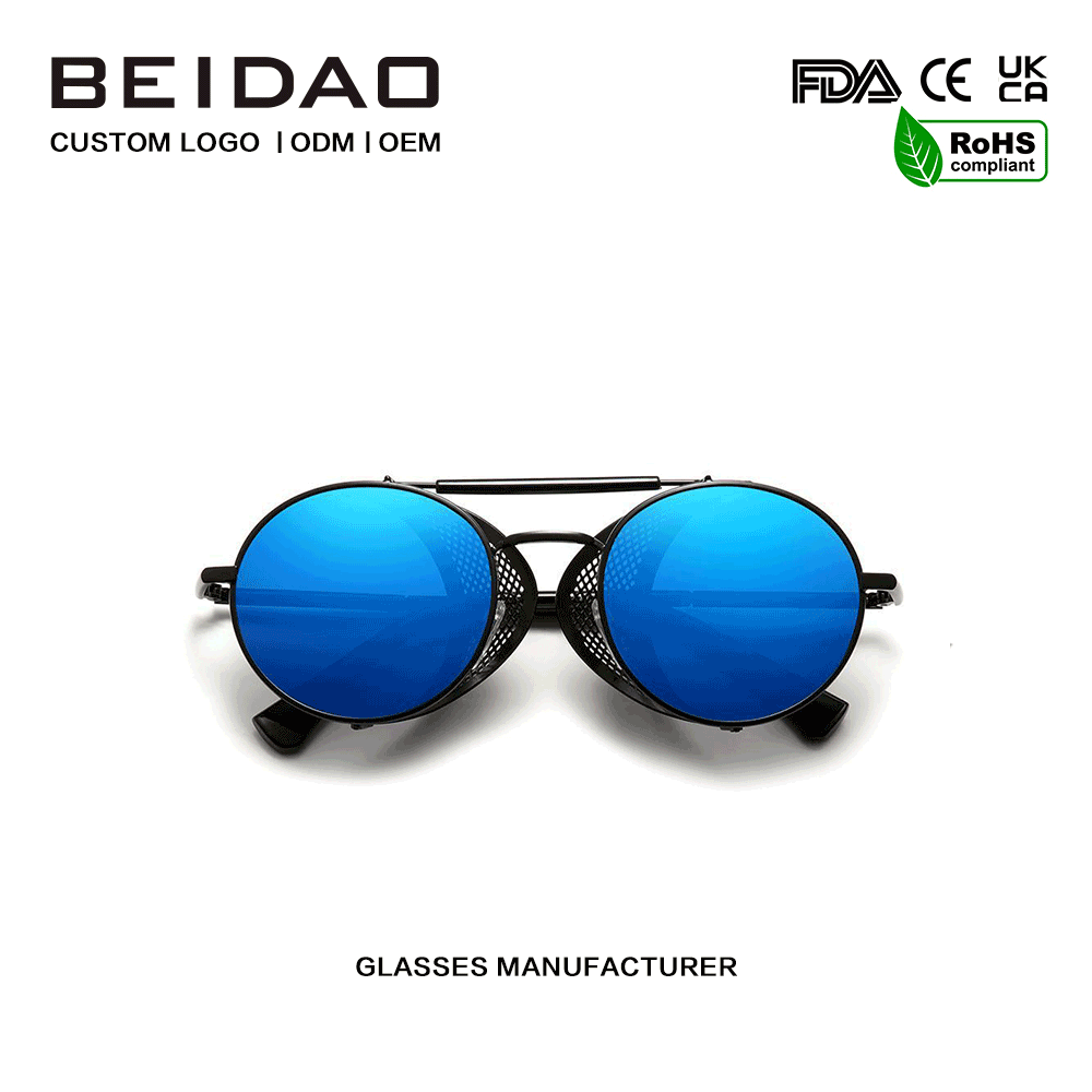 Designer Blue Round Alloy กรอบแว่นตาข้ามพรมแดน