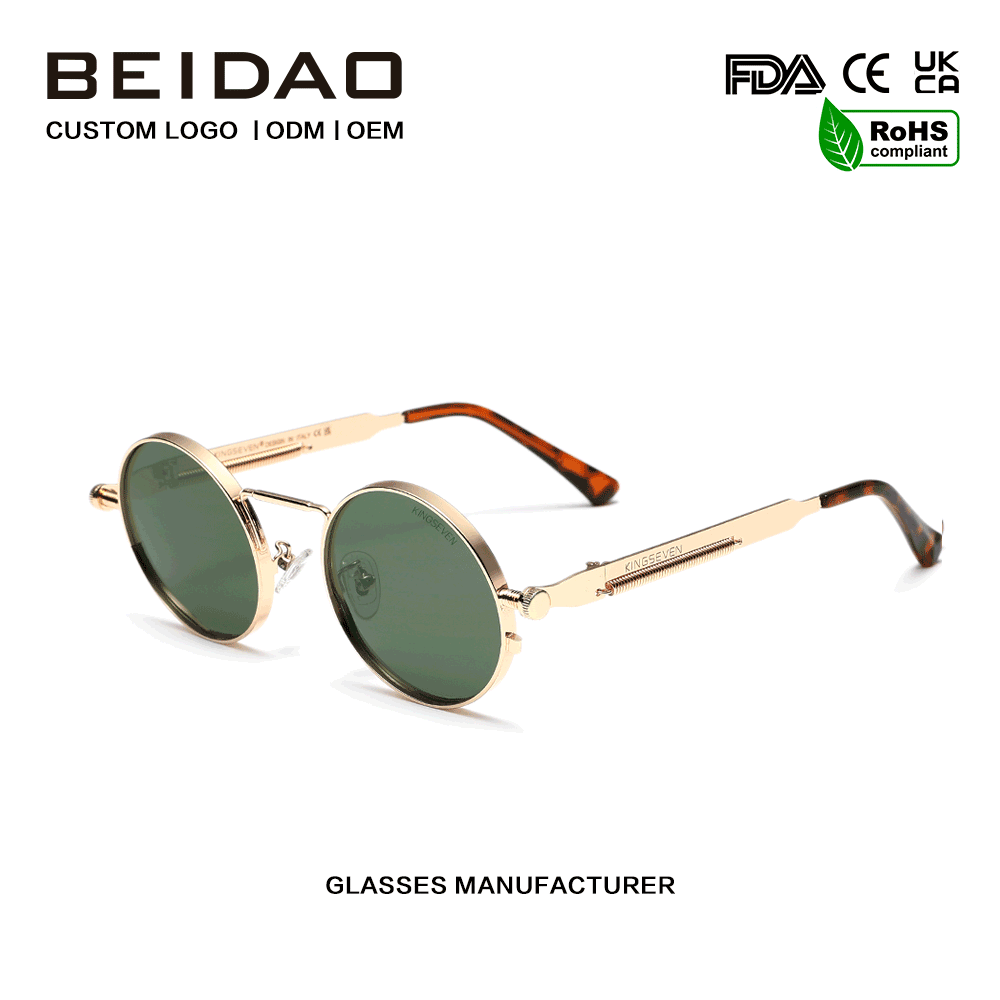 แว่นกันแดดกรอบโลหะโพลาไรซ์สีเขียวป้องกัน UV400 จากนักออกแบบ