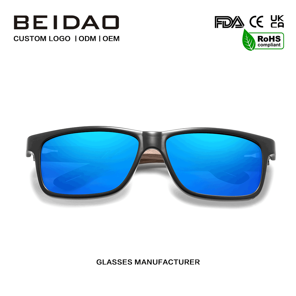 สำหรับแว่นกันแดดโพลาไรซ์สีน้ำเงินกรอบวอลนัท Unisex