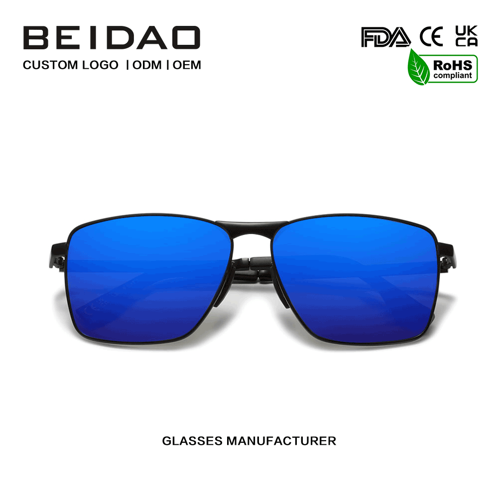 แว่นกันแดดโพลาไรเซชัน UV400 ทรงสี่เหลี่ยมผืนผ้าสีน้ำเงินทันสมัย