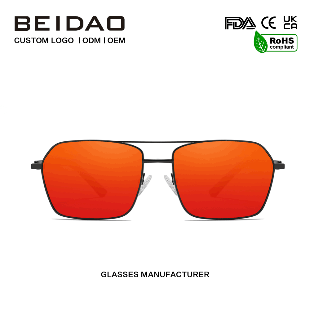 แว่นกันแดดเลนส์ UV400 สีแดงอะลูมิเนียมย้อนยุคสมัยใหม่ขับรถ
