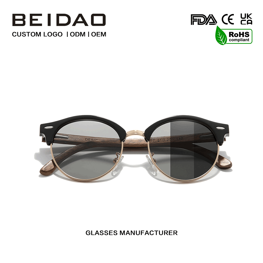 โมเดิร์นวอลนัทไม้เลนส์ Photochromic แว่นตากันแดดขับรถ