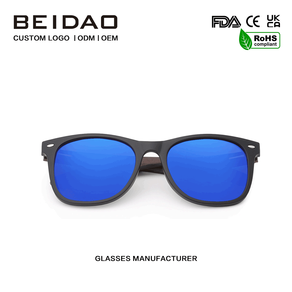 Unisex Blue ไม้วอลนัท TR90 แว่นตากันแดดวันหยุดขับรถ