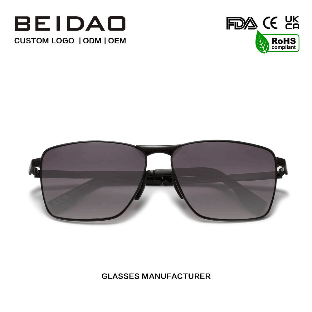 แว่นกันแดดป้องกัน UV400 ทรงสี่เหลี่ยมผืนผ้าสีเทาไล่โทนสีวินเทจ